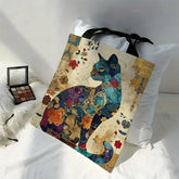 Floral Cat Pattern Tote Bag – Aesthetic Canvas School & Shopping Bag - Himpall